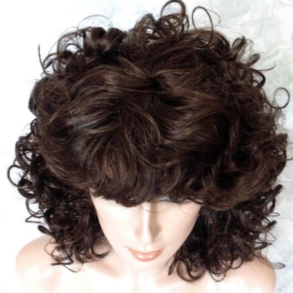 New Shoulder Length Curly Dark Brown/Burgundy Wig main image 7